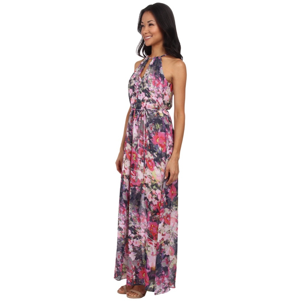 Maggy London Flower Mix Printed chiffon maxi dress